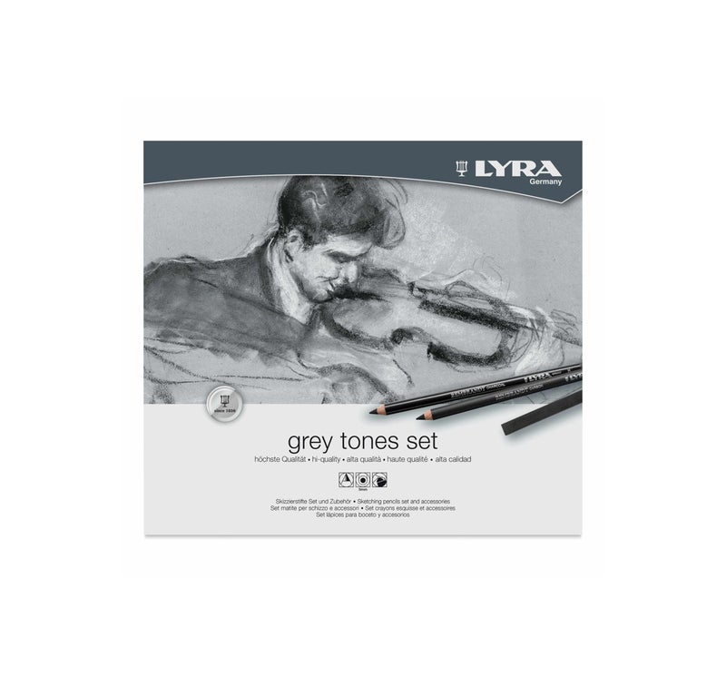 LYRA - Metal Box Grey Shades 9 Assorted Pencils Charcoal Sepia Blood 12 Assorted Painting Crayons and Accessories - Image 1